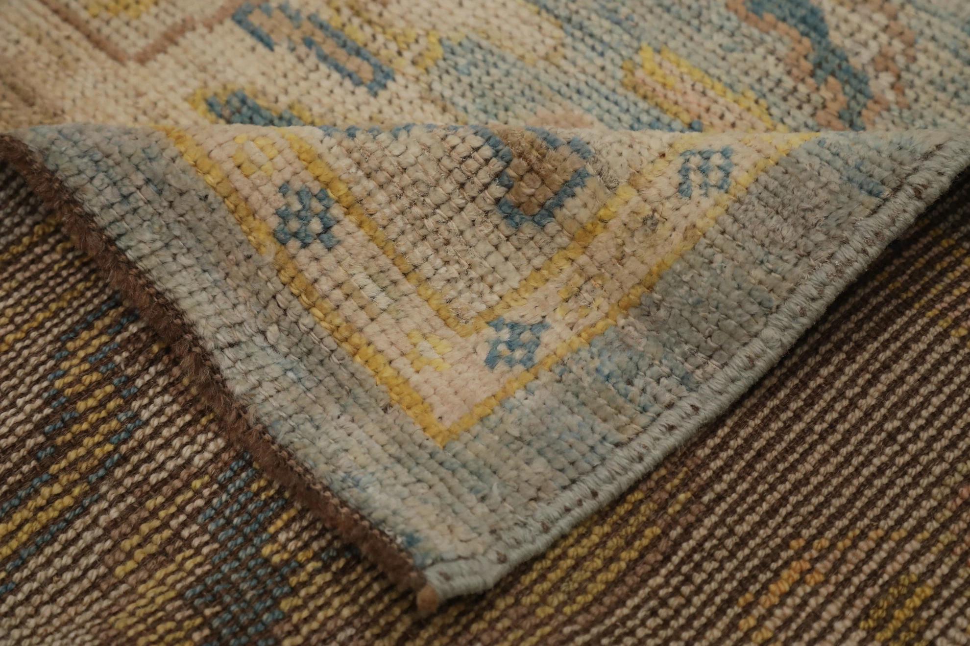 Turc Petit tapis turc rose collection - Motif bleu ivoire taupe jaune - 99526 en vente