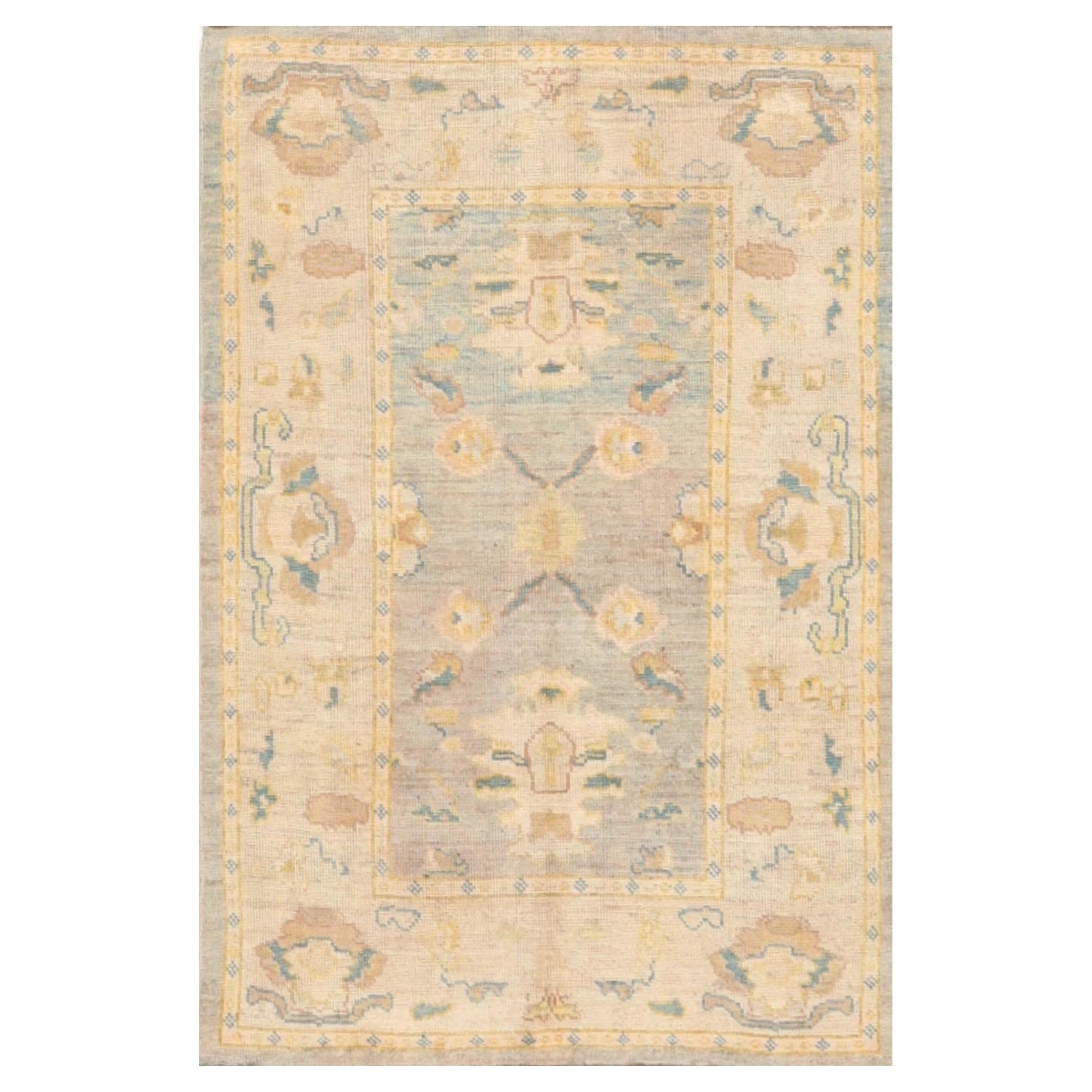 Petit tapis turc rose collection - Motif bleu ivoire taupe jaune - 99526