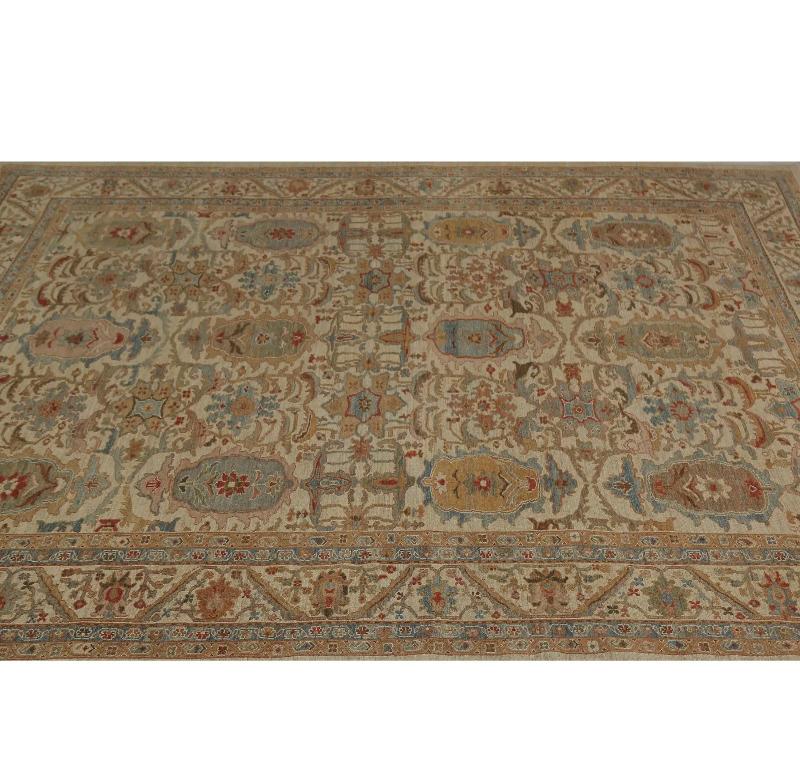 Magnificent Turkish Sultanabad Area Rug: A Grand Tapestry of Warm Beige and Earth-Toned Florals

A Field of Serene Beauty and Intricate Detail
This captivating Turkish Sultanabad area rug immediately commands attention. Its expansive field, in a