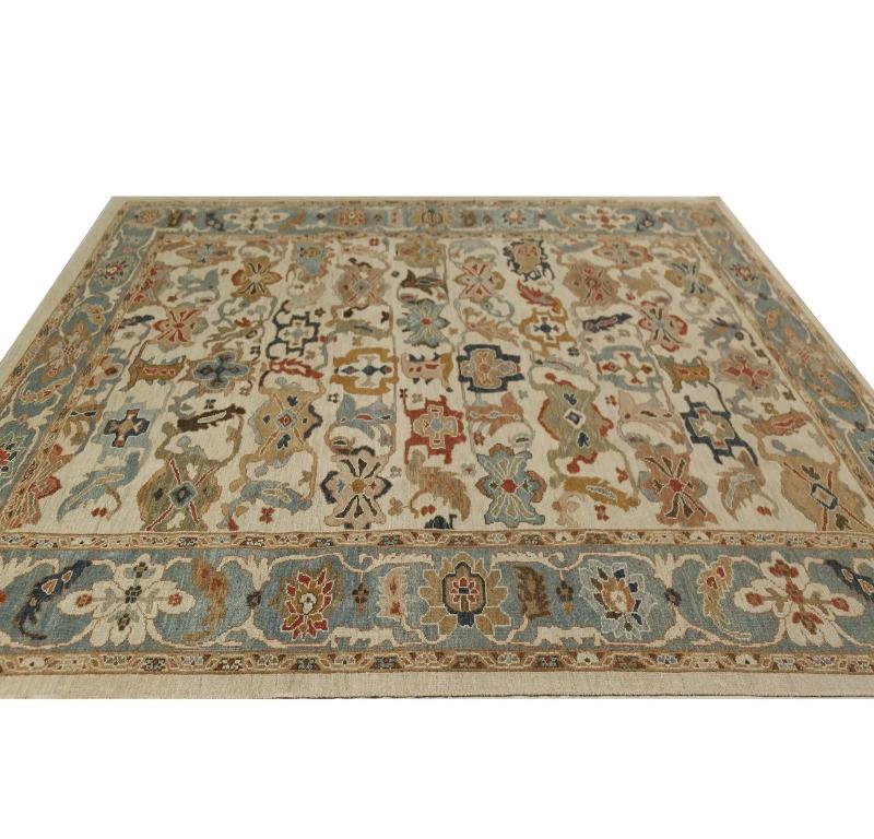 A Turkish Sultanabad Masterpiece
This magnificent wool area rug, measuring 9 ft 10 in x 11 ft 3 in, is a superb example of celebrated Turkish Sultanabad craftsmanship. Designed in a truly traditional style, its plush surface unfolds a unique and