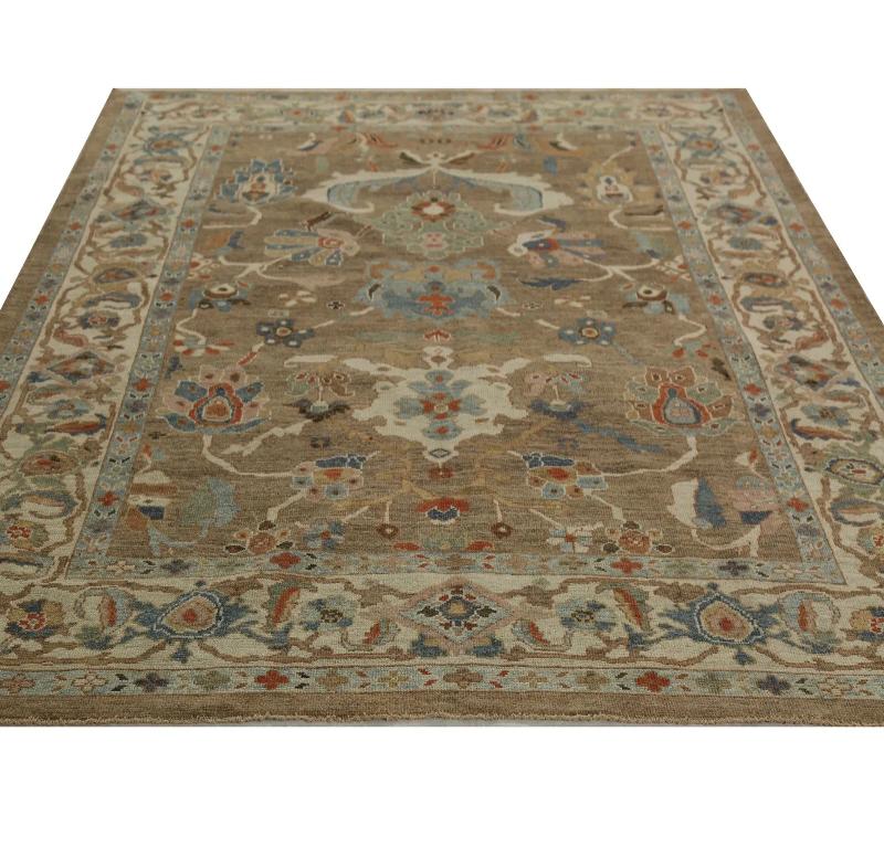 Türkei Sultanabad Bereich Teppiche - Wolle Blau Braun Elfenbein Design - 99035 im Zustand „Hervorragend“ im Angebot in Dallas, TX