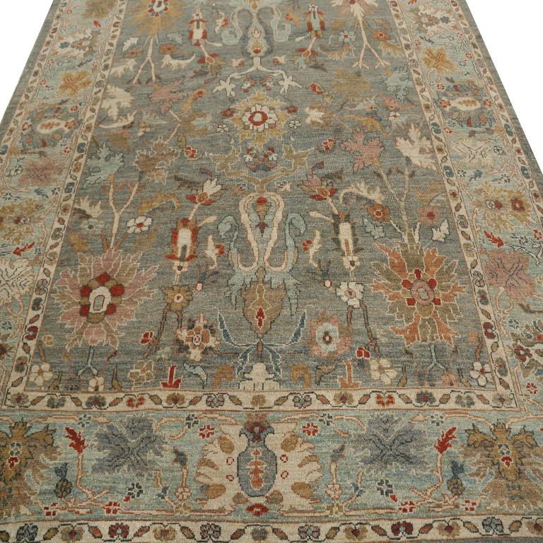 Sultanabad-Teppiche aus Wolle in Blau, Grau und Elfenbein in der Türkei - 95947 (20. Jahrhundert) im Angebot