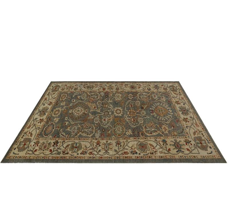 Sultanabad-Teppiche aus Wolle in Blau, Grau und Elfenbein in der Türkei - 98123 im Zustand „Hervorragend“ im Angebot in Dallas, TX