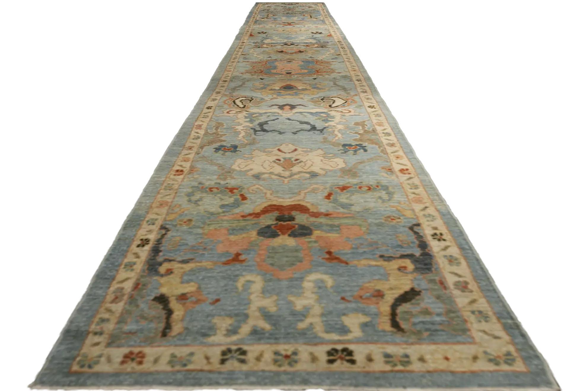 Turquía Sultanabad Runner Alfombra - Azul claro Marfil Turco en venta