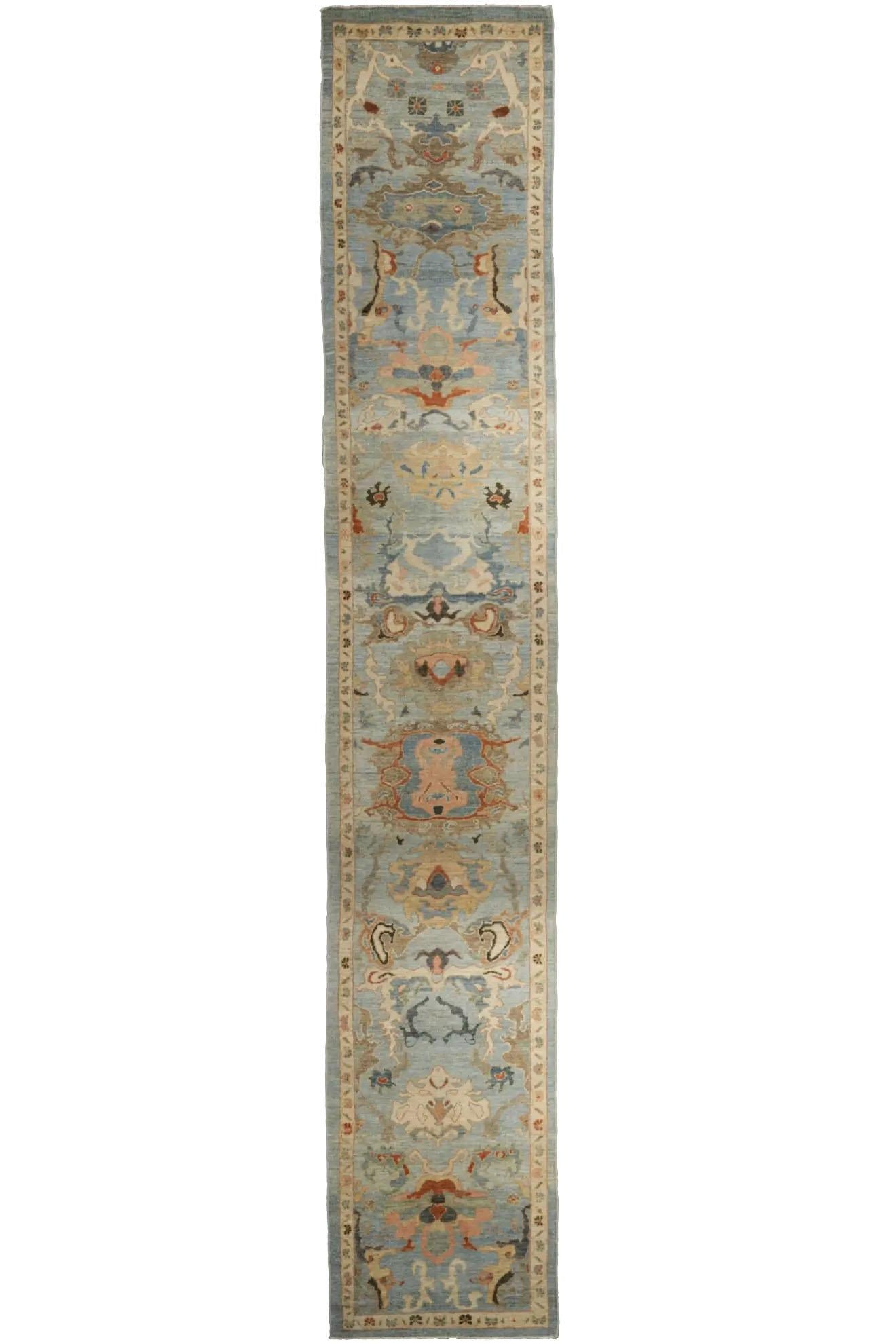 Turquía Sultanabad Runner Alfombra - Azul claro Marfil en venta 1