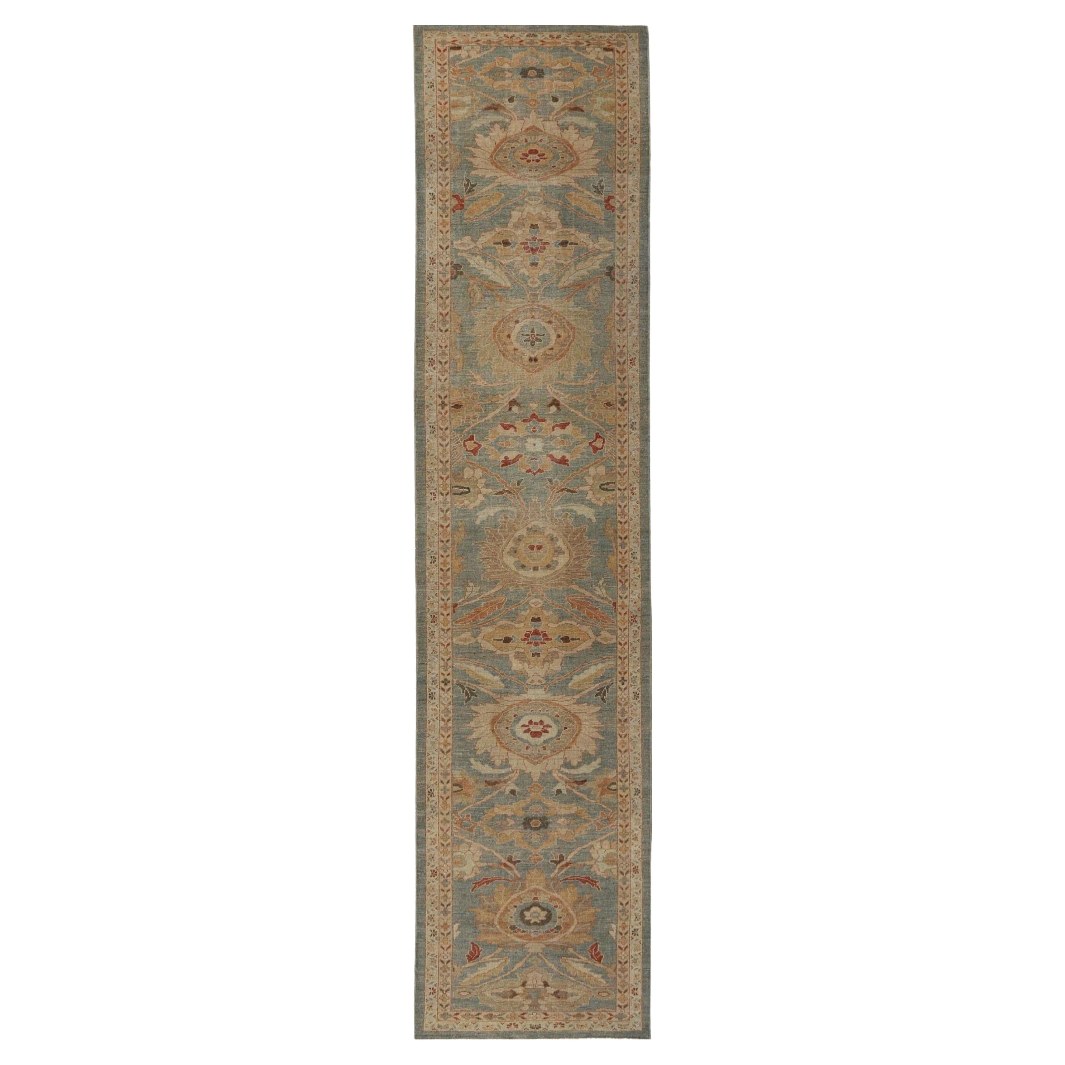 Turkey Sultanabad Runner Rug - Wool Gray Green Design - 95777