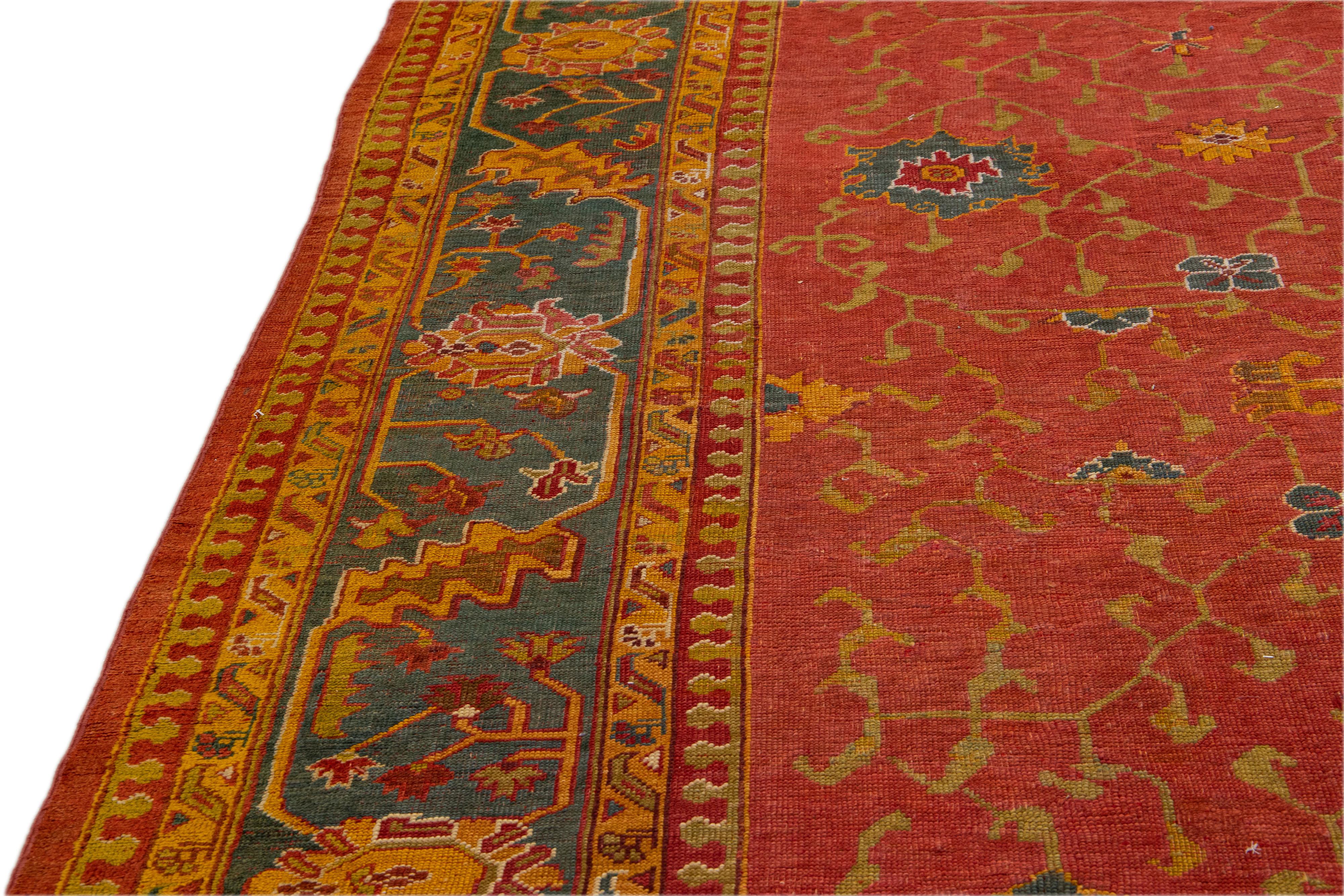 Turkish 1880s Oushak Red Wool Rug Handmade with Allover Floral Motif For Sale 2
