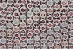 Alfombra geométrica turca de lana beige con estampado de estrellas de 1910, hecha a mano