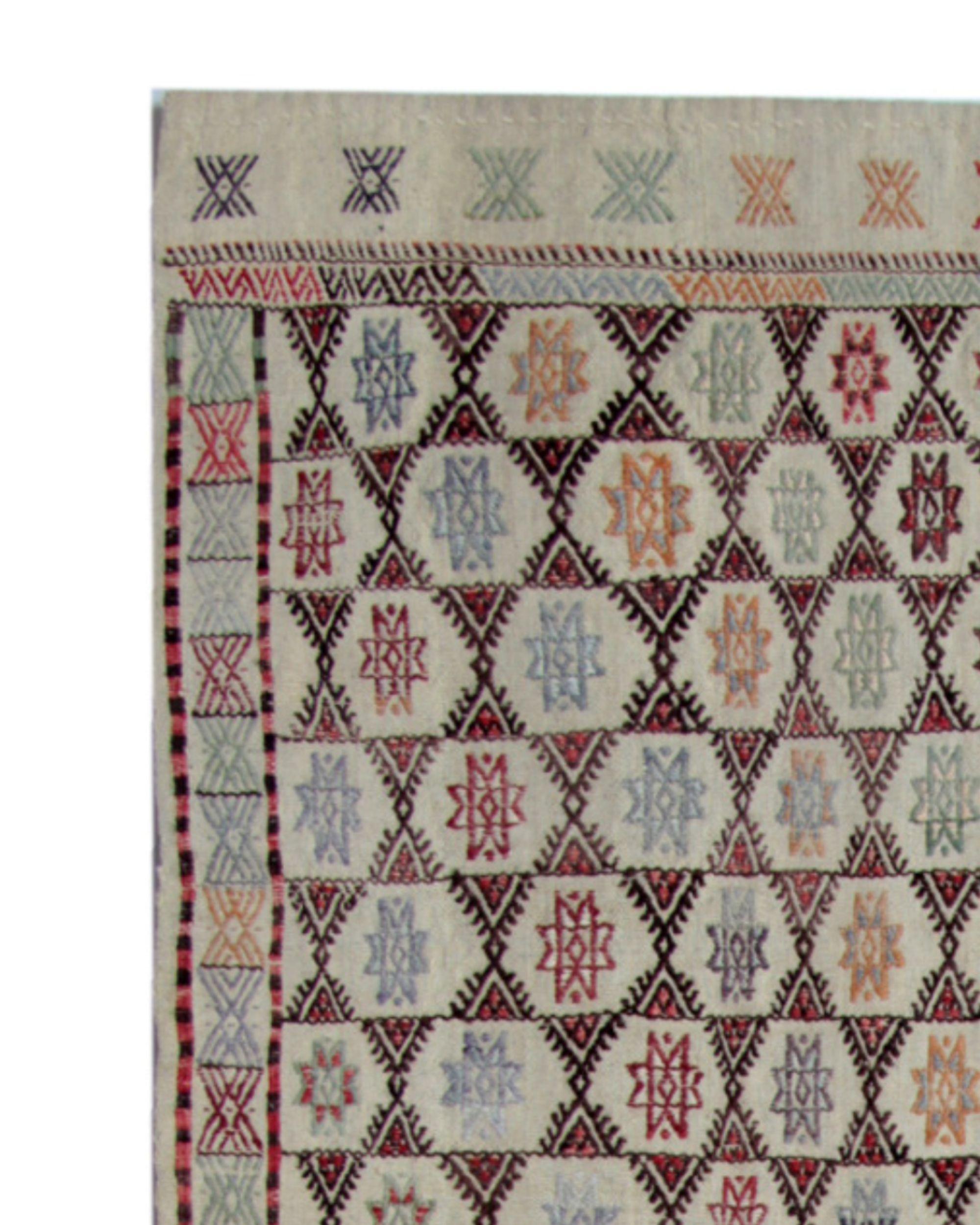 Kilim turco con motivo a stella del 1910, tappeto geometrico in lana beige fatto a mano in vendita 1