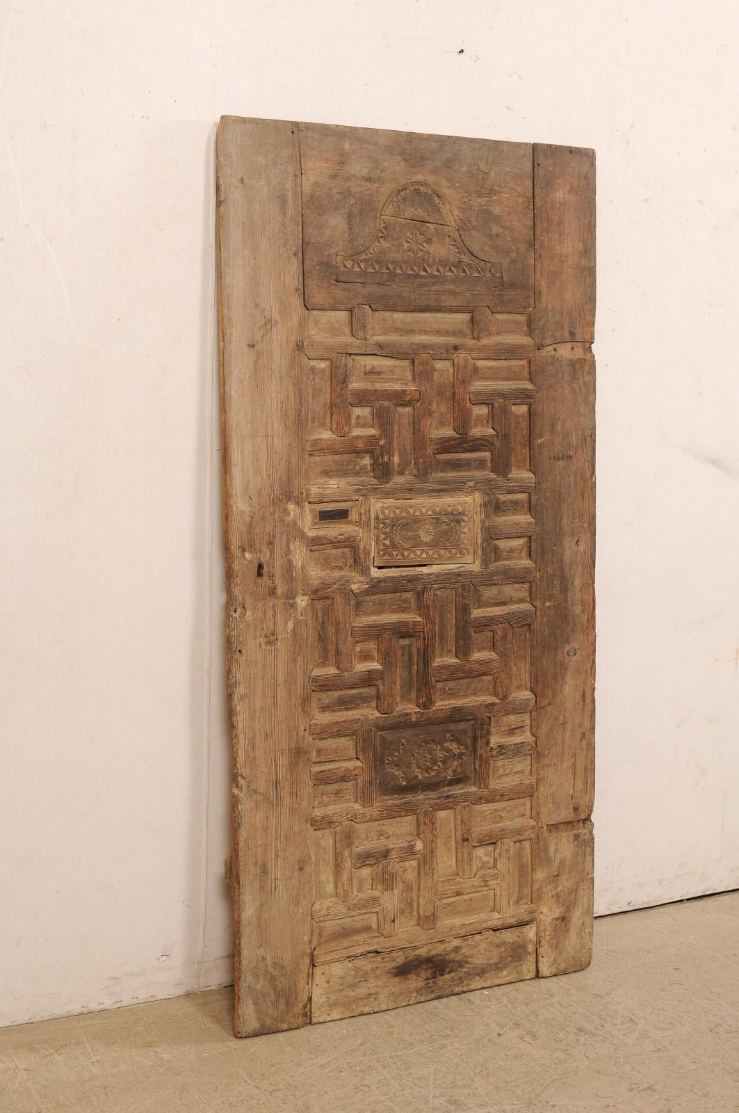 Turkish 6+ Ft Tall Hand-Carved Wooden Door, 19th Century For Sale 2