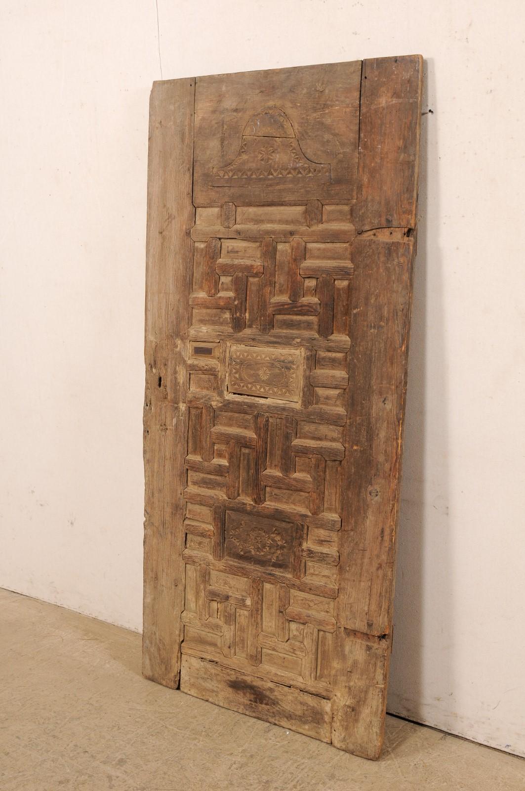 Turkish 6+ Ft Tall Hand-Carved Wooden Door, 19th Century For Sale 3