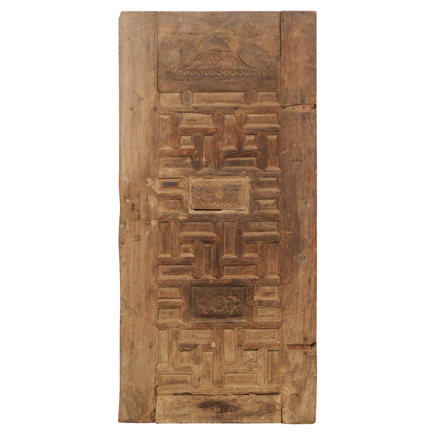 Turkish 6+ Ft Tall Hand-Carved Wooden Door, 19th Century For Sale