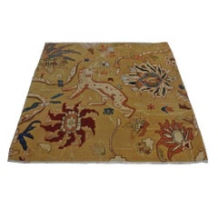 Turkish Agra Wool 3x3 Camel, Red & Ivory Handmade Square Throw Rug