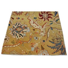 Turkish Agra Wool 3x3 Camel, Red & Ivory Handmade Square Throw Rug