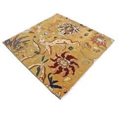 Turkish Agra Wool 3x3 Camel, Red & Ivory Handmade Square Throw Rug
