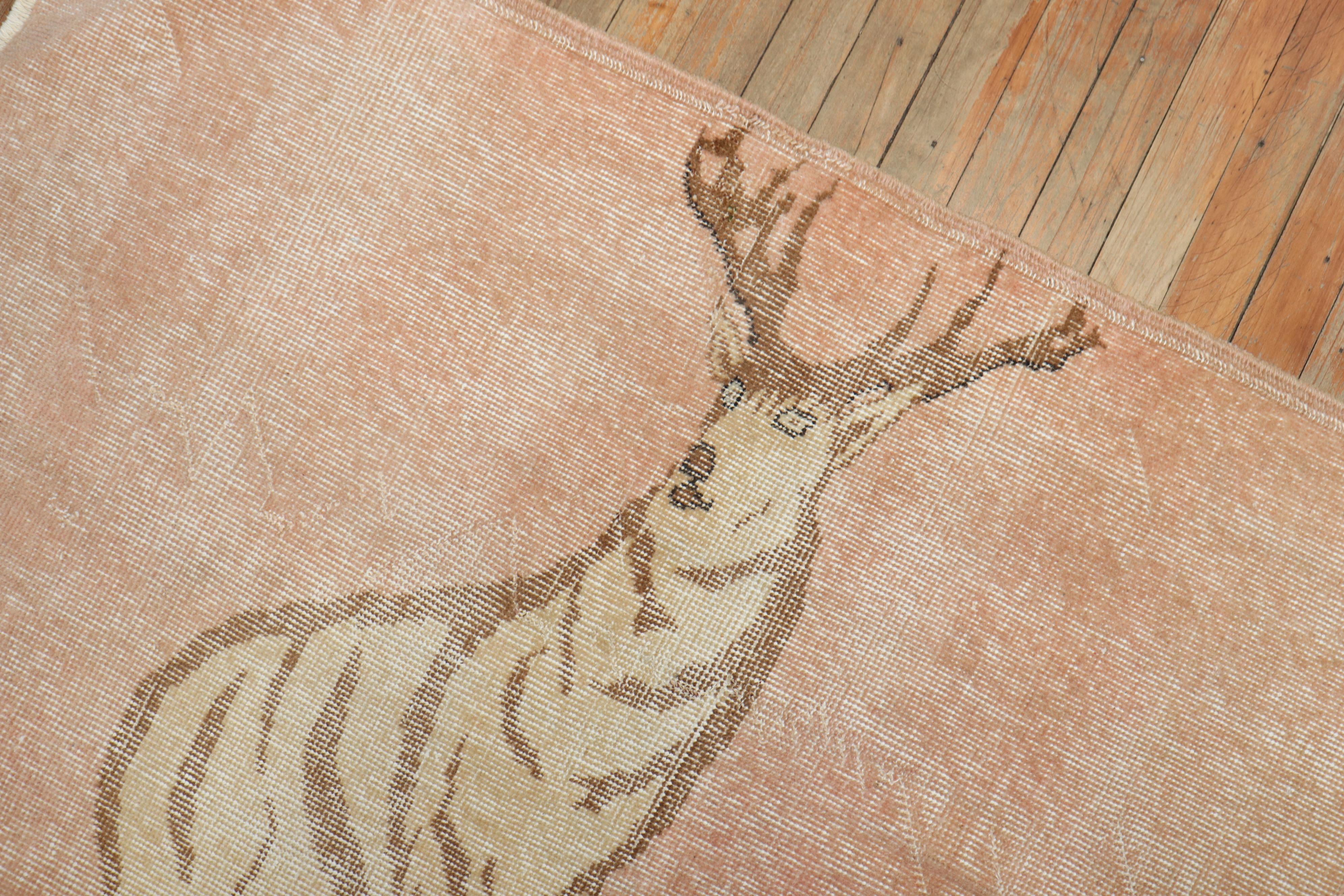 Folk Art Turkish Anatolian Deer Rug For Sale