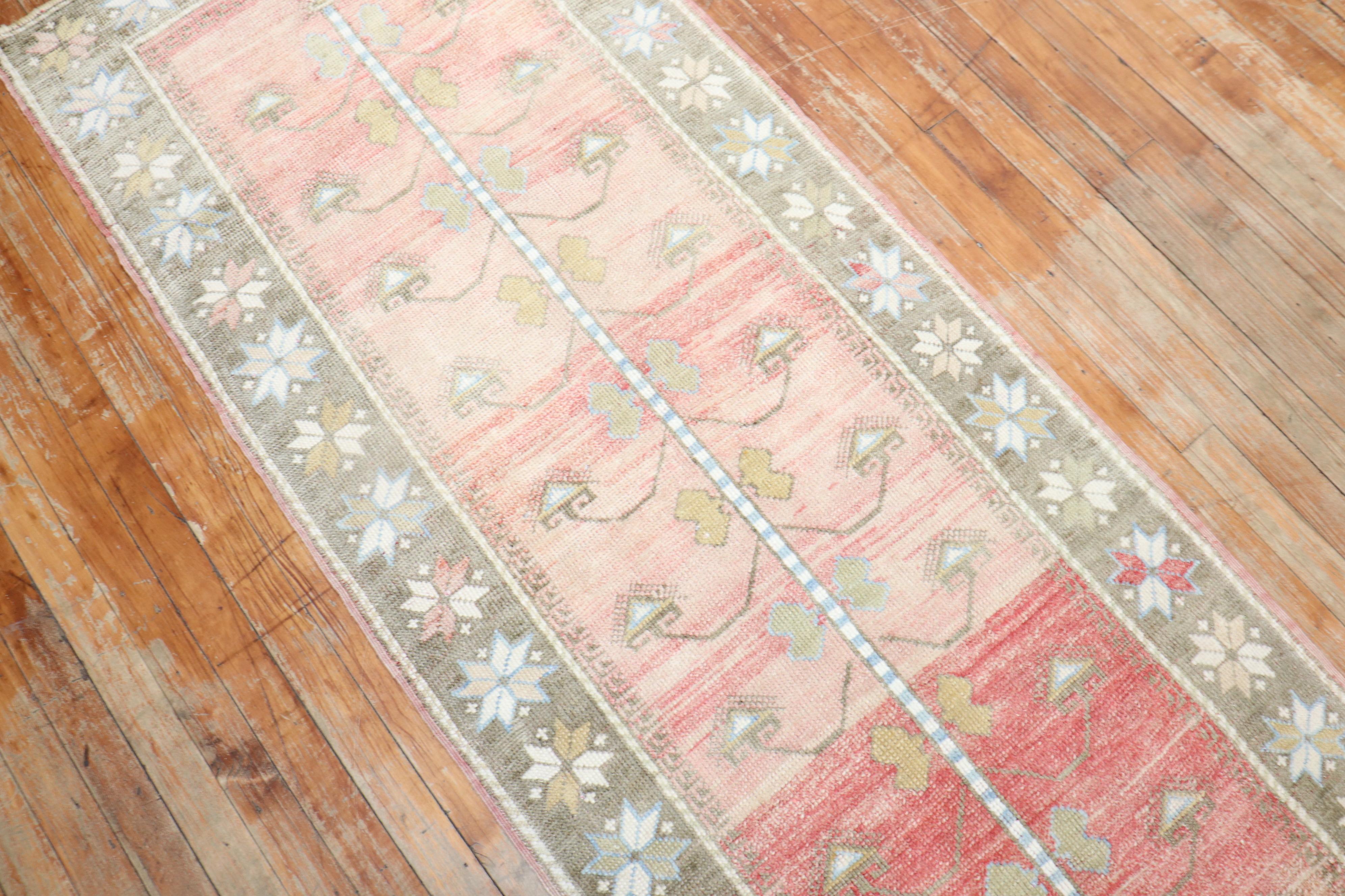 Hand-Knotted Turkish Anatolian Floral Feminine Runner For Sale