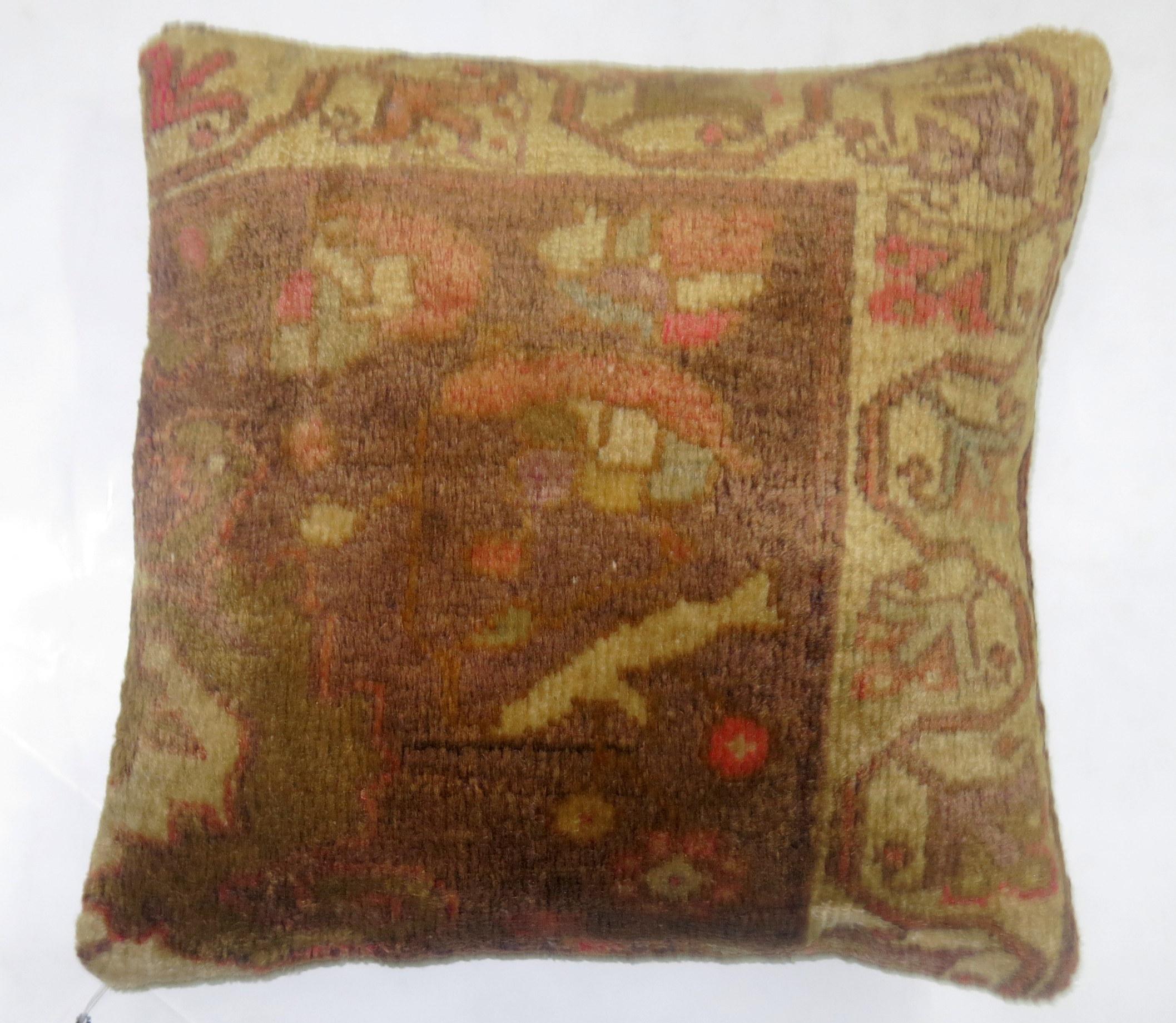 Turkish Anatolian Floral Rug Pillow In Good Condition For Sale In New York, NY