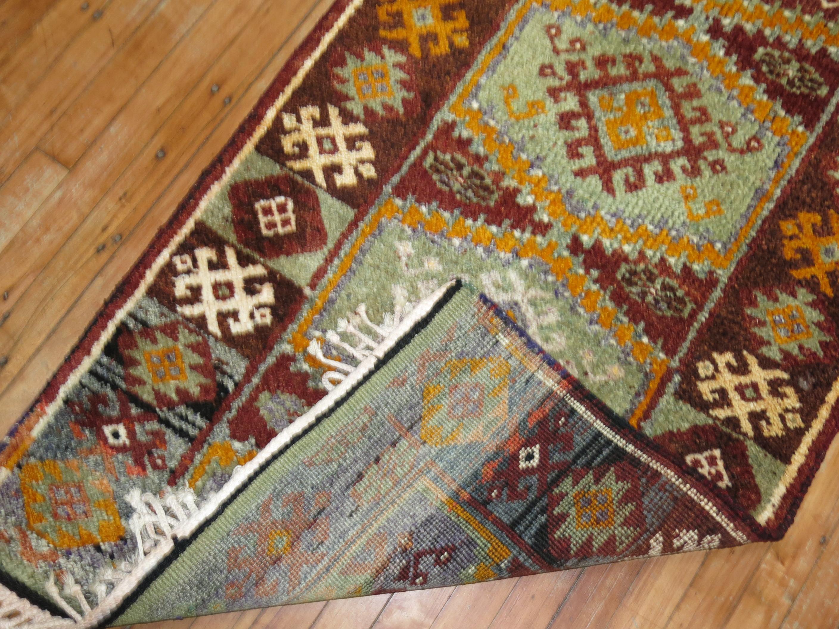 One of a kind colorful 20th century handwoven Turkish runner. 2'9'' x 13'4''