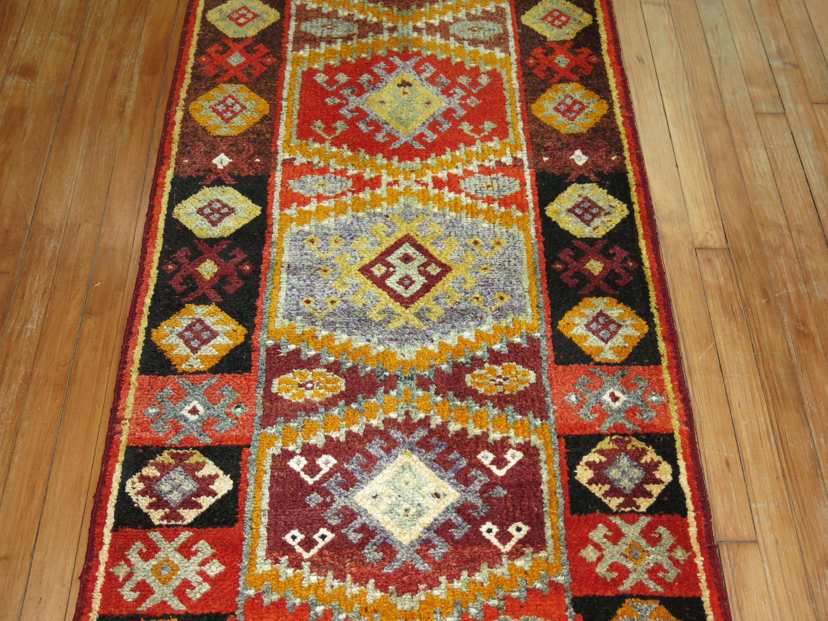 Christmas Color Turkish Anatolian Runner In Excellent Condition For Sale In New York, NY