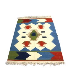 Turkish Anatolian Wool 3x4 Ivory & Blue Handmade Throw Rug