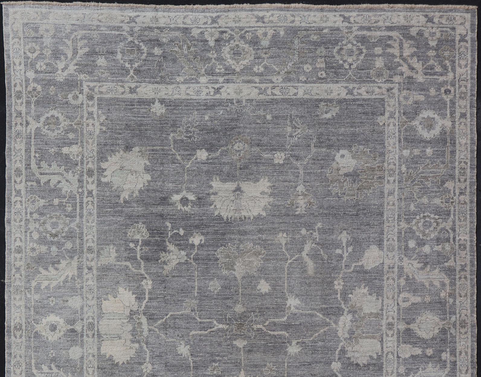 Türkischer Angora-Oushak-Teppich in Schiefergrau mit elfenbeinfarbenen botanischen Motiven 9'11 x 13'3 im Angebot 4