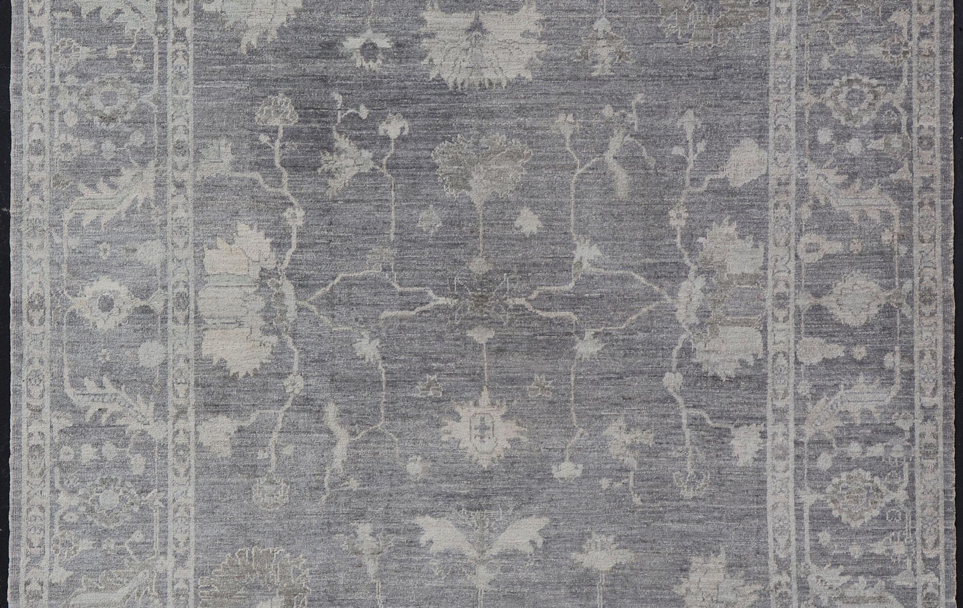 Türkischer Angora-Oushak-Teppich in Schiefergrau mit elfenbeinfarbenen botanischen Motiven 9'11 x 13'3 im Angebot 5