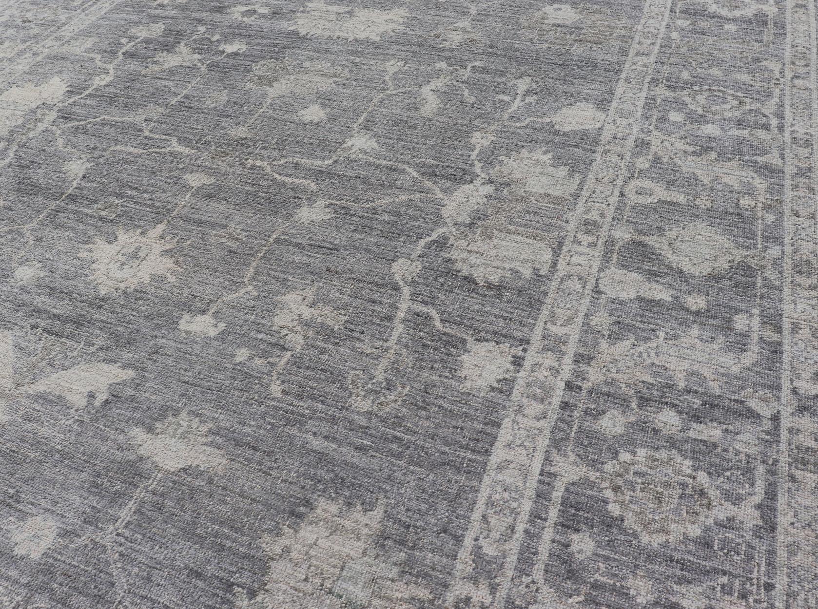 Türkischer Angora-Oushak-Teppich in Schiefergrau mit elfenbeinfarbenen botanischen Motiven 9'11 x 13'3 im Angebot 9