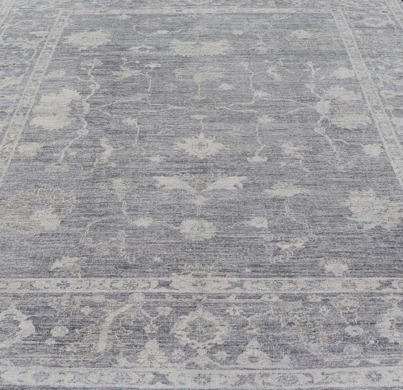 Türkischer Angora-Oushak-Teppich in Schiefergrau mit elfenbeinfarbenen botanischen Motiven 9'11 x 13'3 im Angebot 10