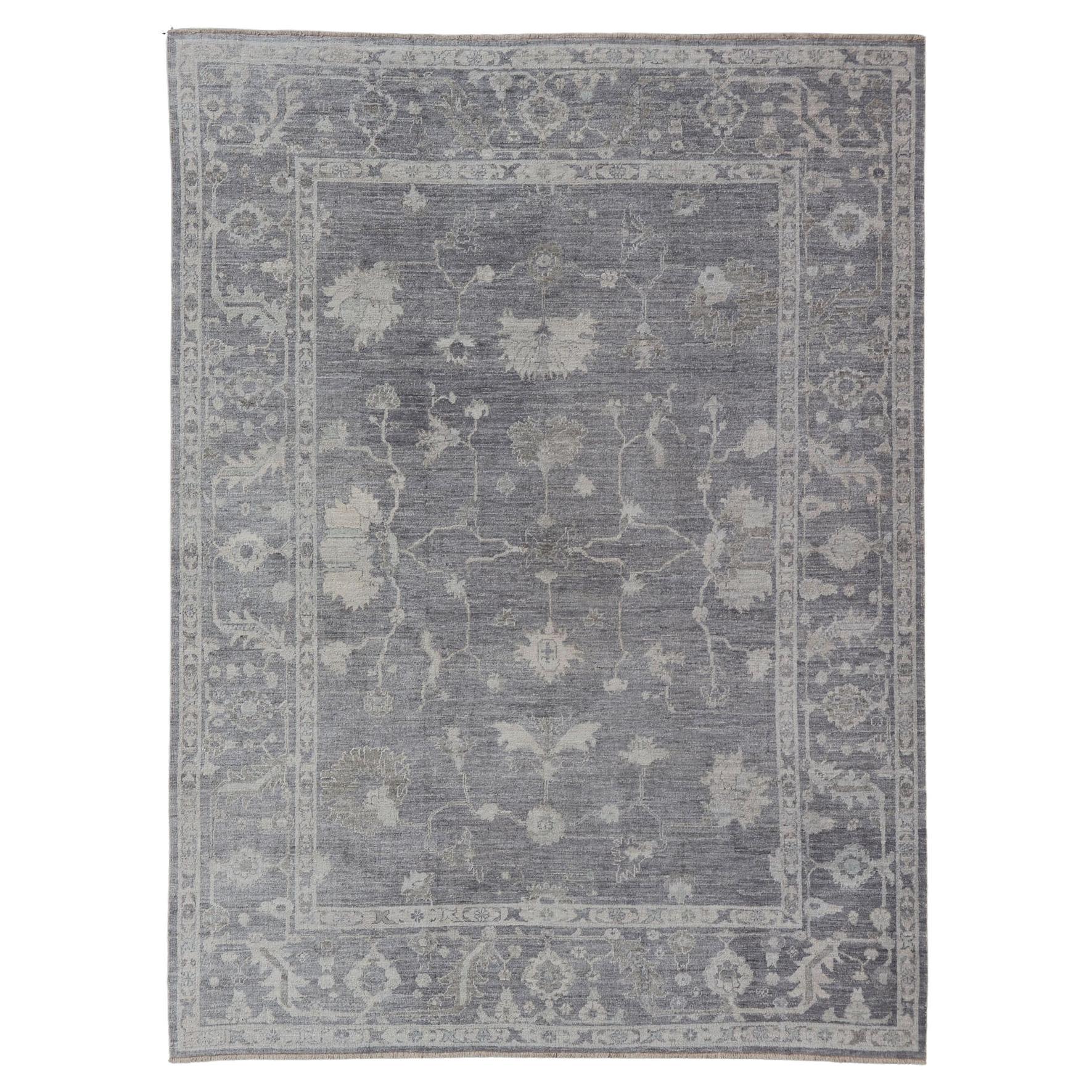 Tappeto turco Angora Oushak grigio ardesia con motivi botanici avorio 9
11 x 13
3
