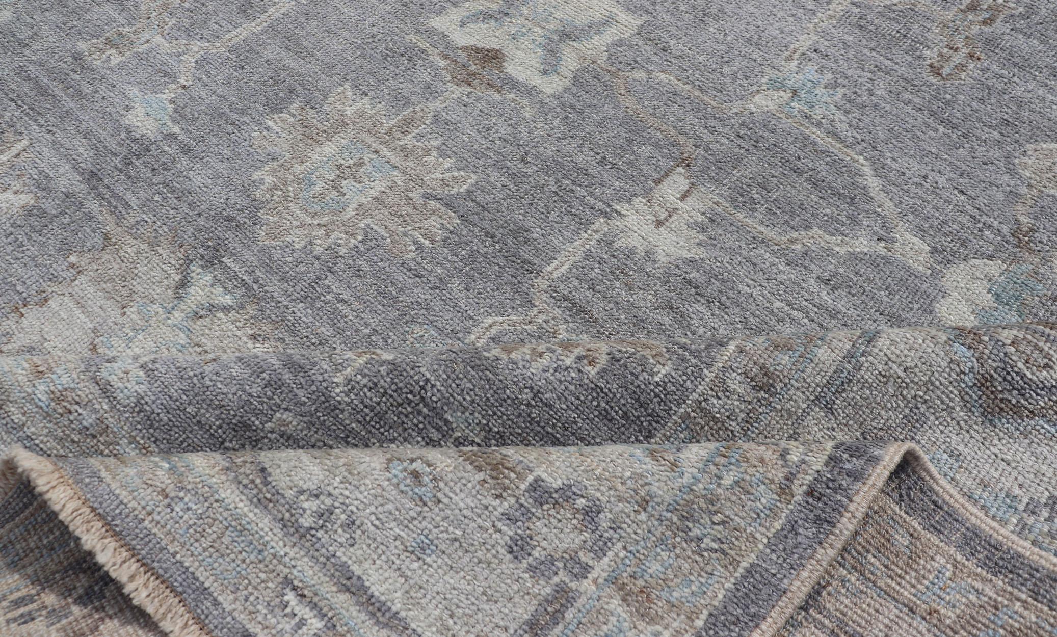 Turkish Angora Oushak Rug in Smoky Gray with Ivory, Taupe, & Soft Blue 8'2 x 9'8 For Sale 5