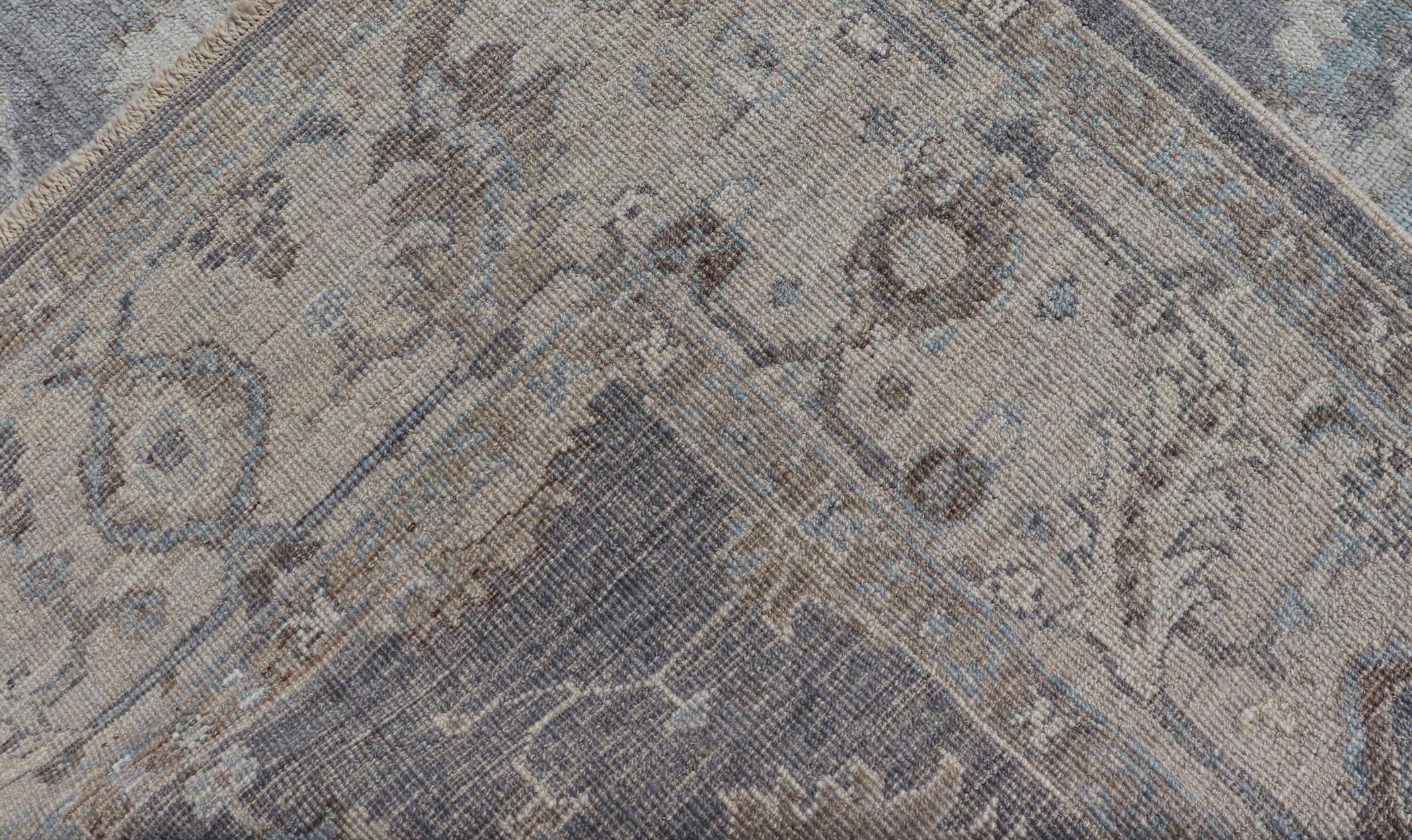 Turkish Angora Oushak Rug in Smoky Gray with Ivory, Taupe, & Soft Blue 8'2 x 9'8 For Sale 7