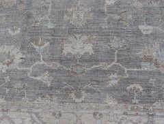 Turkish Angora Oushak Rug in Smoky Gray with Ivory, Taupe, & Soft Blue 8'2 x 9'8