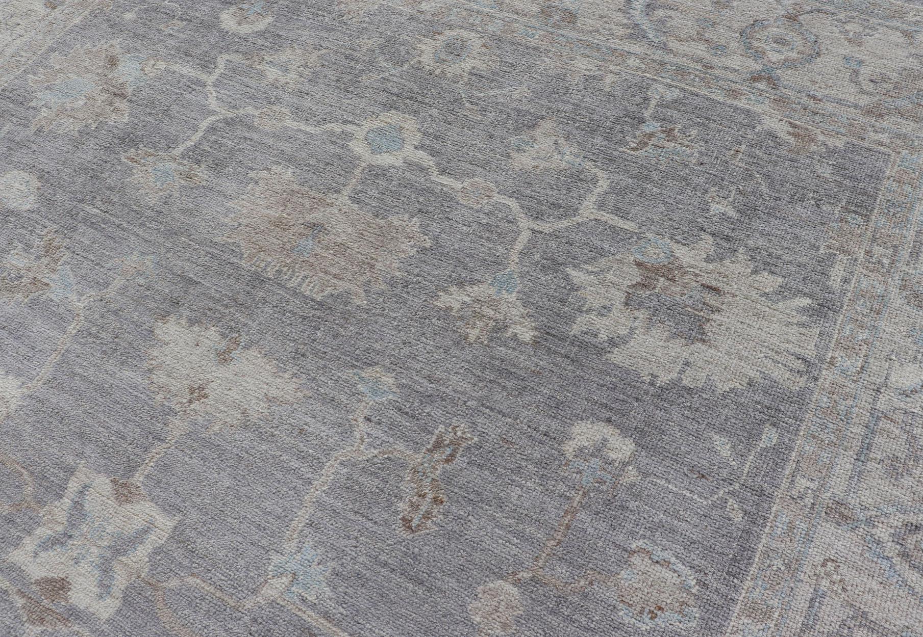 Turkish Angora Oushak Rug in Smoky Gray with Ivory, Taupe, & Soft Blue 8'2 x 9'8 In Good Condition For Sale In Atlanta, GA