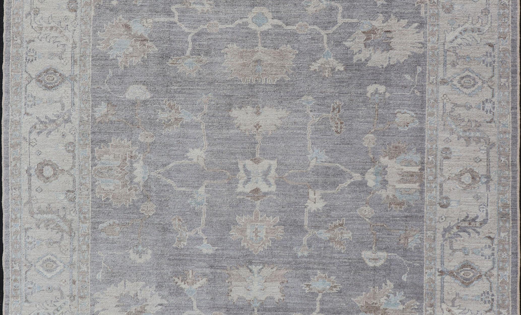 Turkish Angora Oushak Rug in Smoky Gray with Ivory, Taupe, & Soft Blue 8'2 x 9'8 For Sale 1