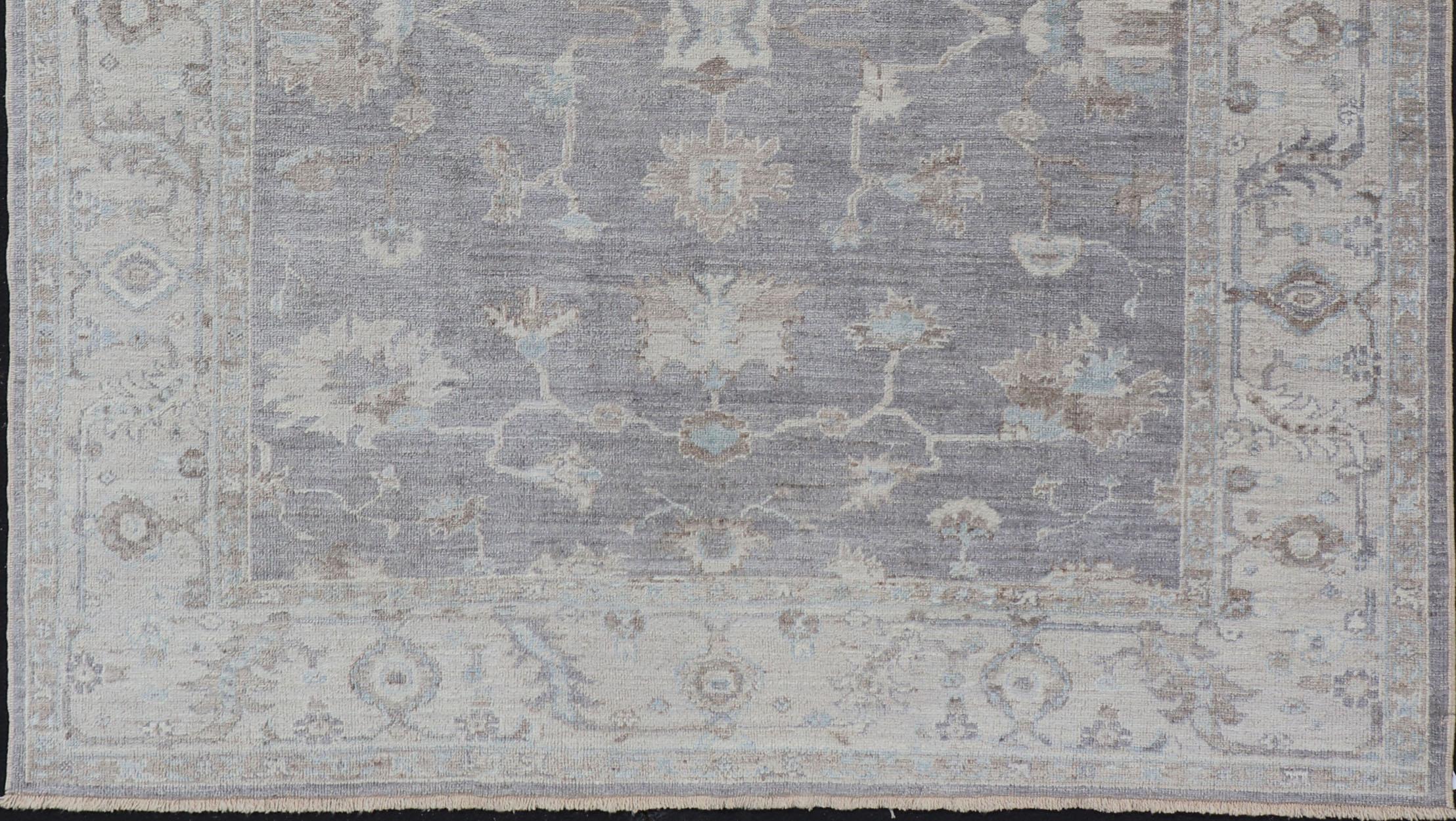 Turkish Angora Oushak Rug in Smoky Gray with Ivory, Taupe, & Soft Blue 8'2 x 9'8 For Sale 2