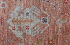 Turkish Angora Oushak Rug in Terracotta with Light Blue, Ivory & Green5'11 x 9'0