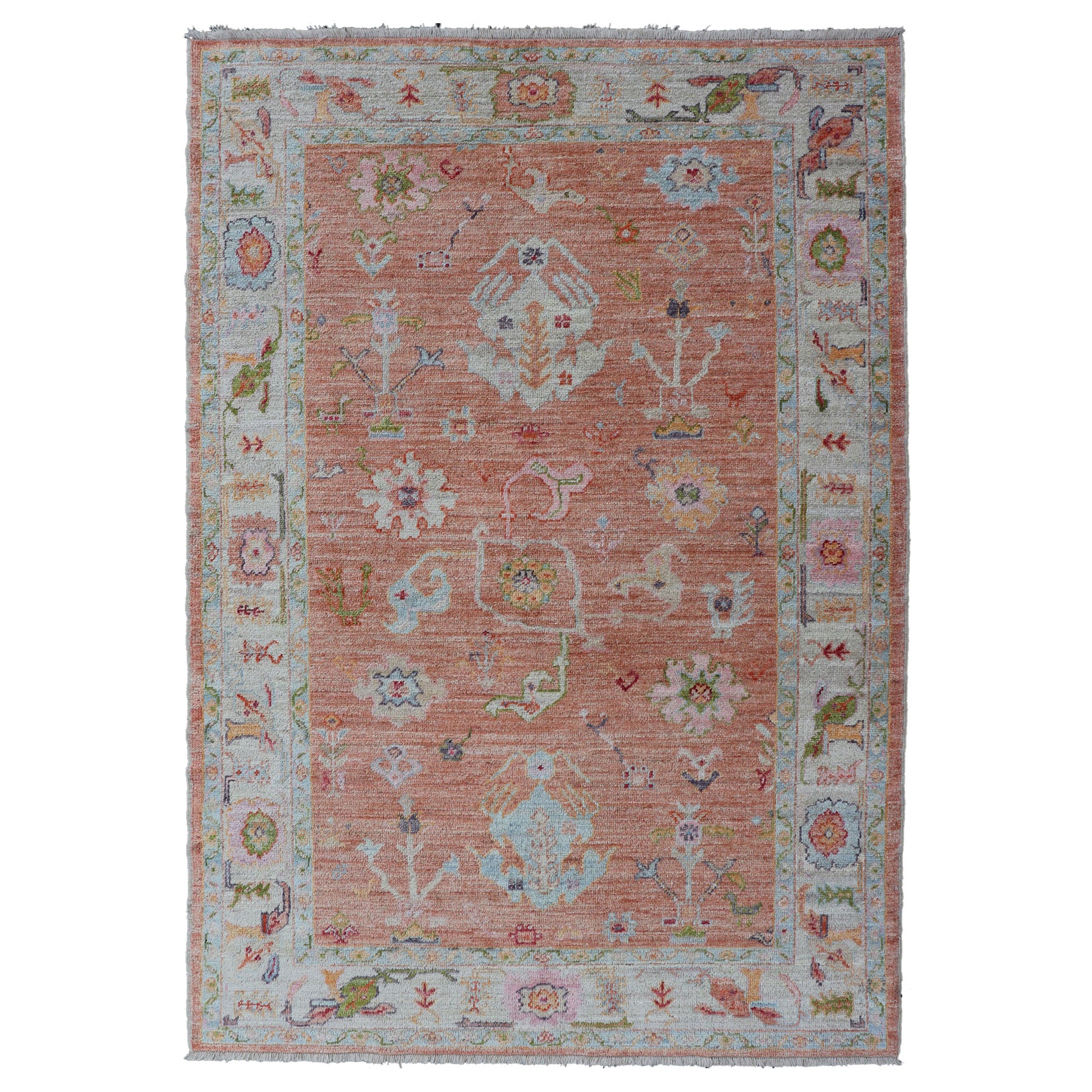 Turkish Angora Oushak Rug in Terracotta with Light Blue, Ivory 
Green5
11 x 9
0 For Sale