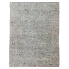 Turkish Angora Oushak Rug with Soft Green Field and Subtle Tan Accents