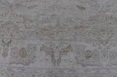 Turkish Angora Oushak Rug with Soft Ivory Field and Faded Beige-Brown Design