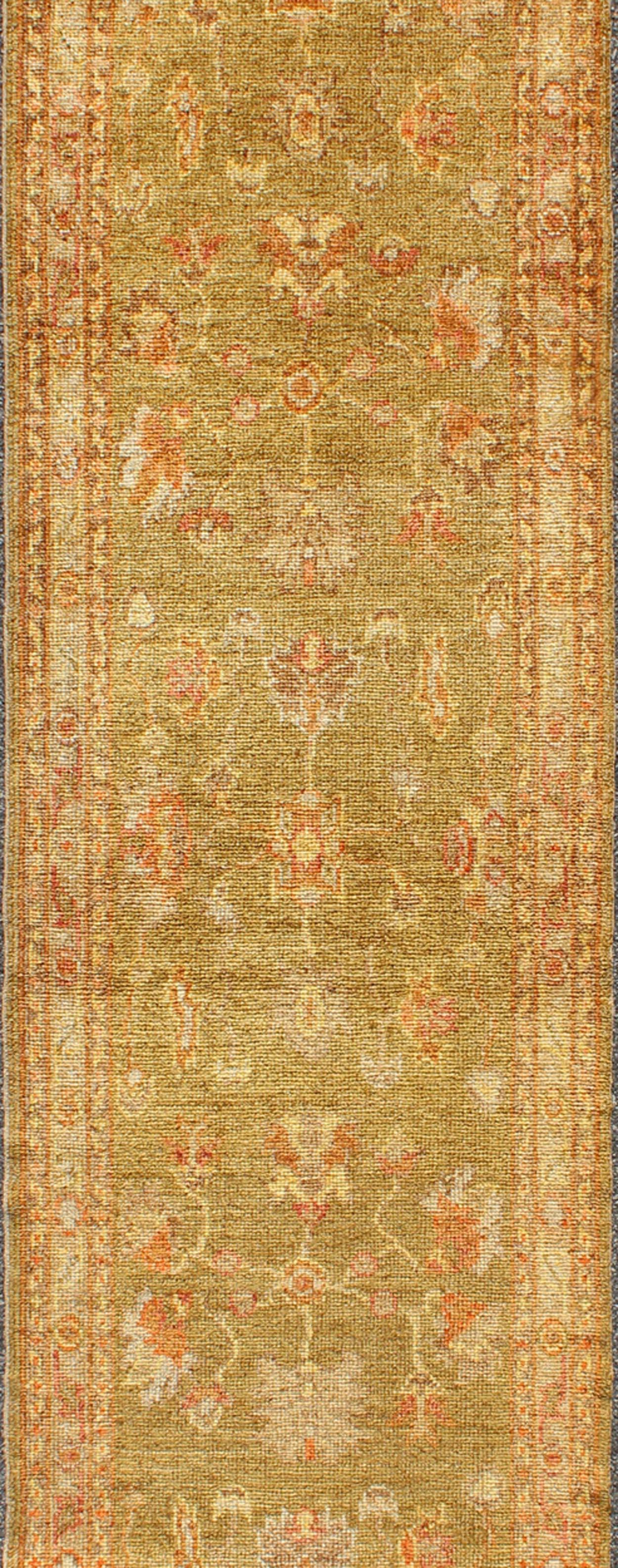 Turkish Oushak runner with traditional motifs and elegant traditional medallion design, rug AN-105339, country of origin / type: Turkey / Oushak

This traditional Oushak runner from Turkey features a subdued, color palette and an elegant design,
