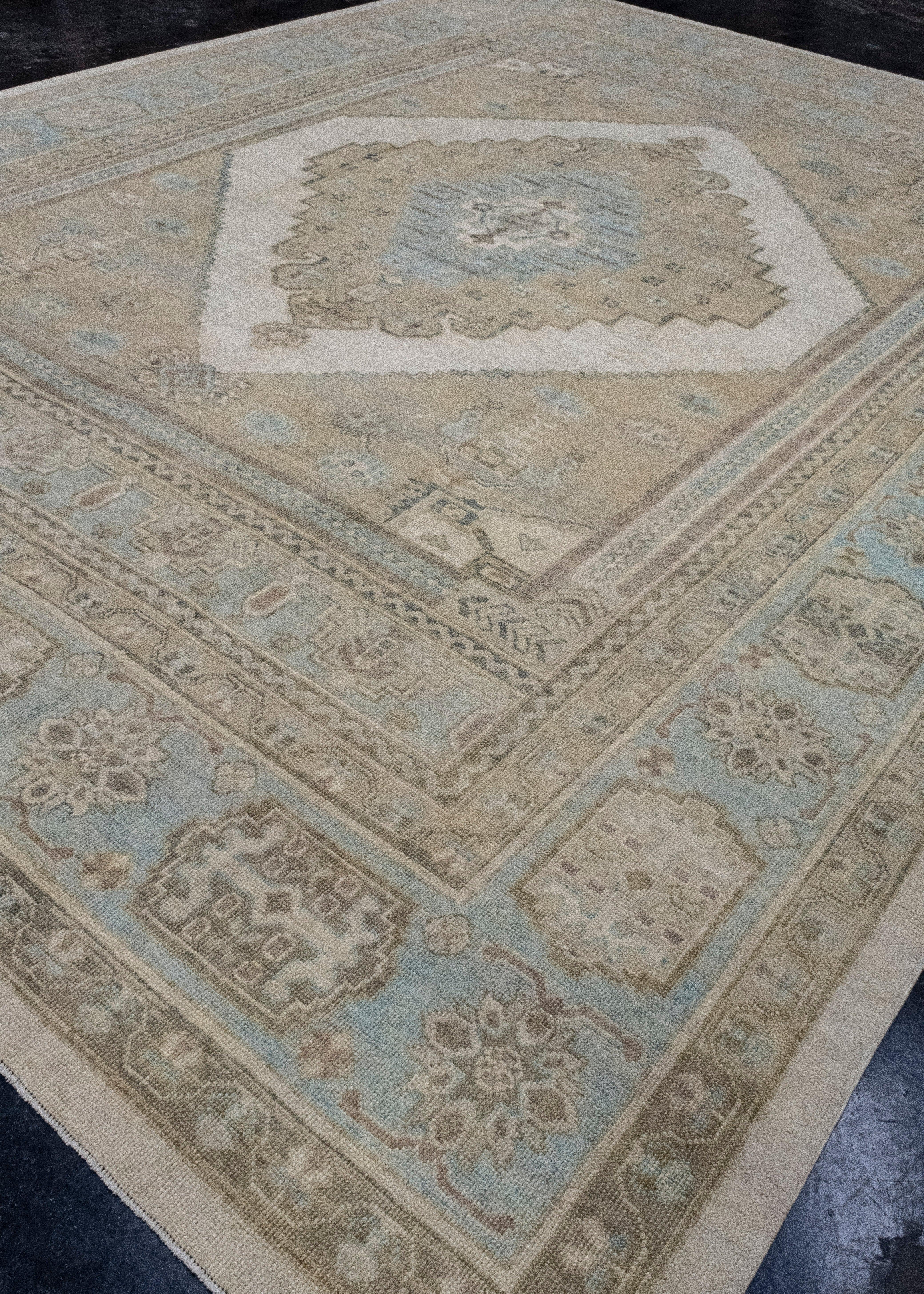 Alfombra turca de aspecto antiguo Oushak 12'4