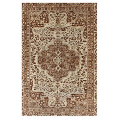 Turkish Antique Medallion Sivas with Leaflet Motifs in Neutral Browns and Cream