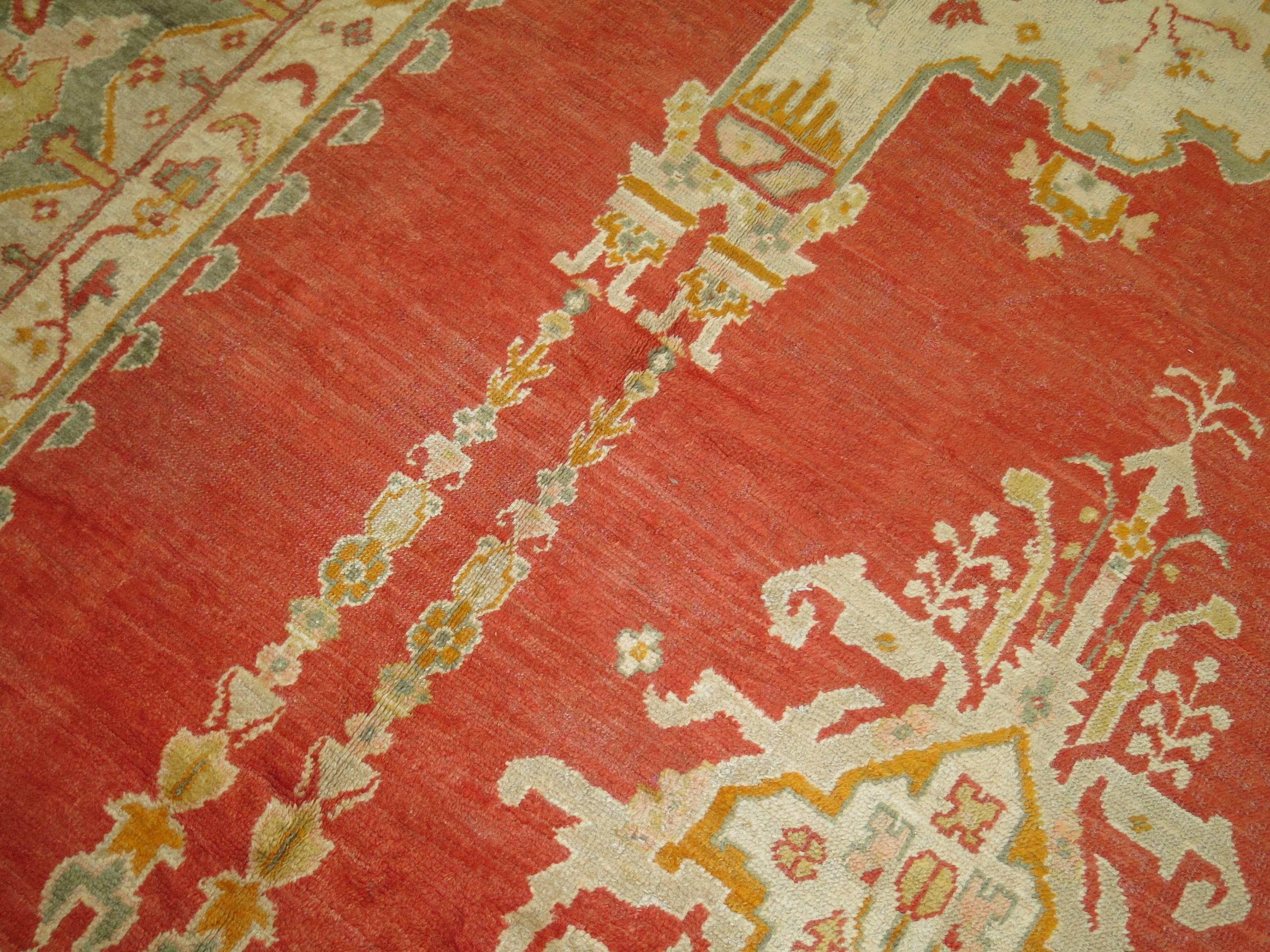 Zabihi Collection Turkish Antique Oushak Carpet For Sale 11