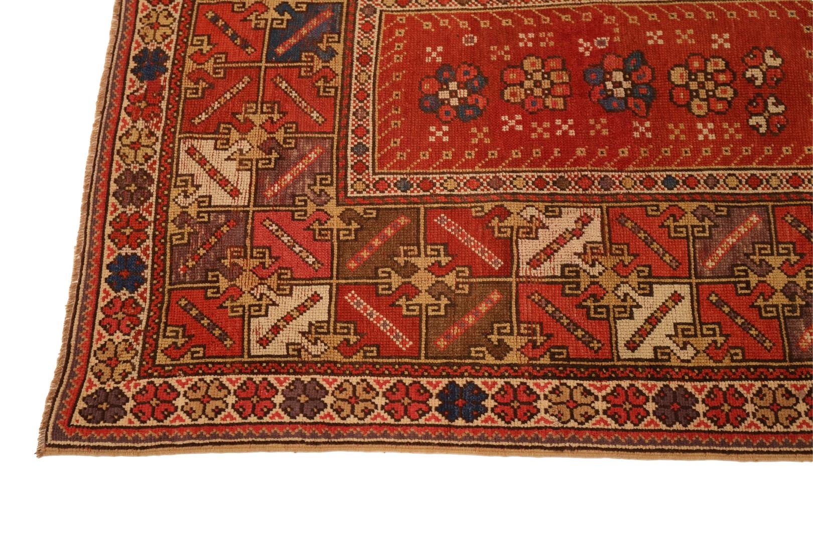 Wool Turkish Antique Rug, Red Ivory Aubergine - 4 x 6 For Sale