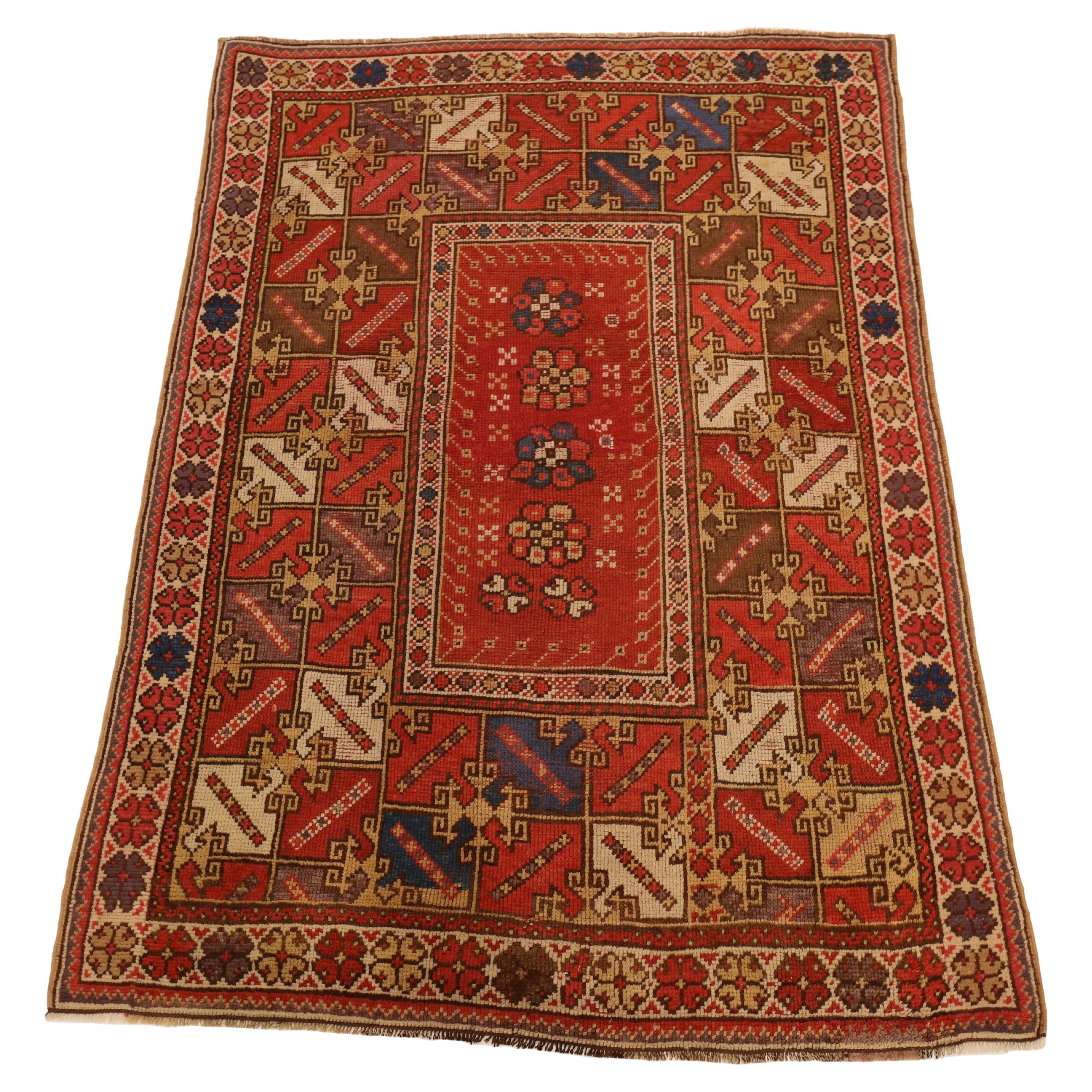 Turkish Antique Rug, Red Ivory Aubergine - 4 x 6 For Sale