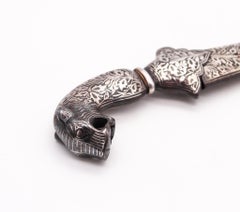 Turkish Arab 1850 Damascene Silver and Niello Waist Short Dagger with Sheath