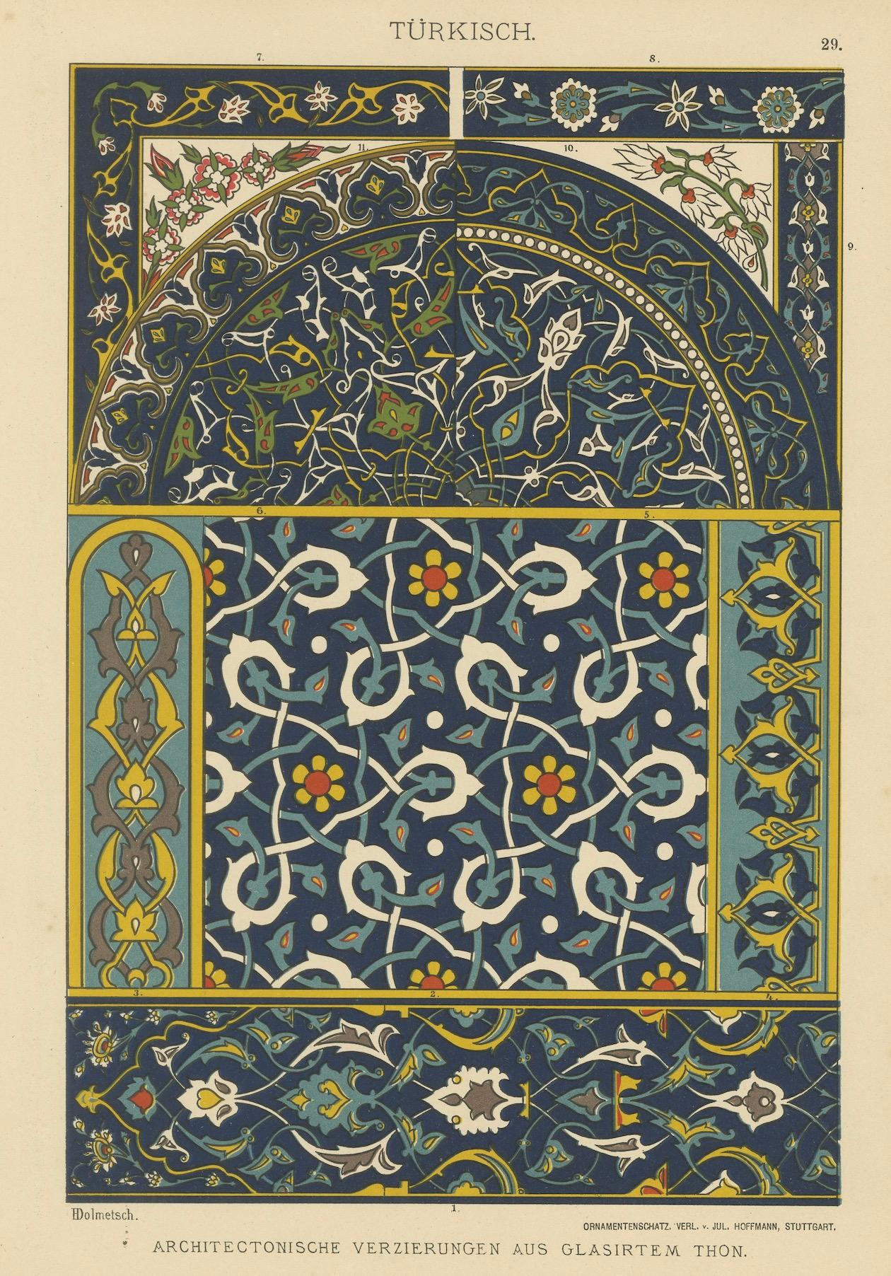 Turkish Architectural Ornamentation in Glazed Ceramics from Ornamentenschatz In Good Condition For Sale In Langweer, NL