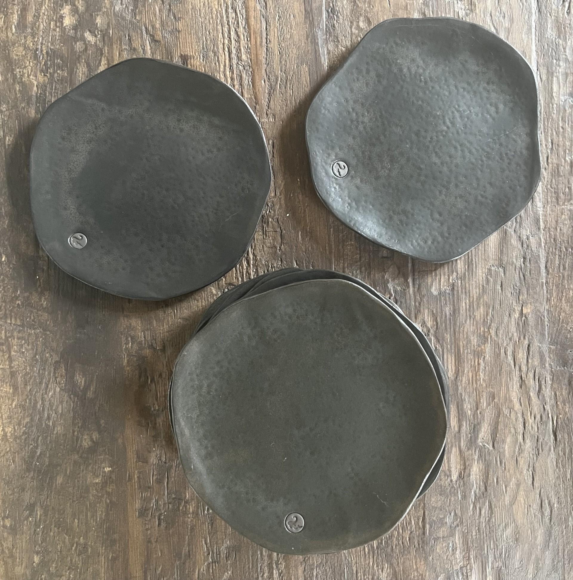 Fired Set of 12 Artisan Hand Made Wabi Sabi Style side Plates from Turkey  For Sale