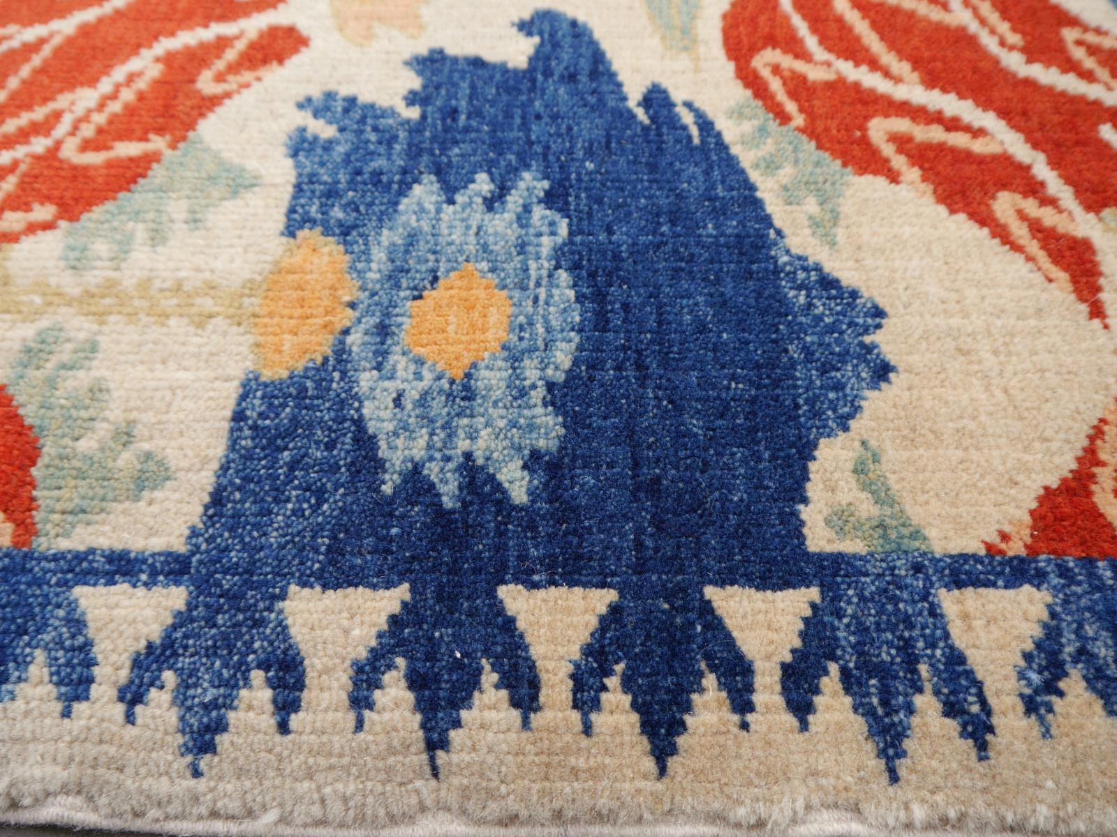 Wool Turkish Azeri Heriz Rug with Tulip Design Hand Knotted